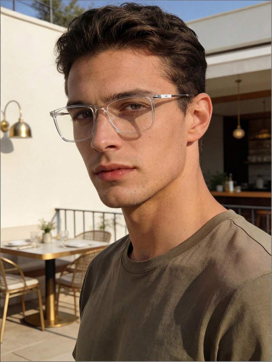 男女通用矩形塑料眼镜框，轻便眼镜，适用于电脑、游戏、电视、手机，时尚透明眼镜 - 無色 - 查看 1