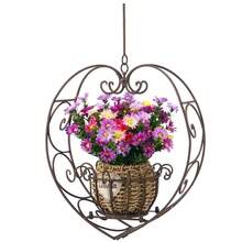 Hanging Plant Holder,Wrought Iron Heart Shape Plant Pot Holder, Indoor & Outdoor Hanging Planters Holder For Patio, Porch, Bedroom, Living Room(Raw Embroidery Color) - 鄉村棕色鄉村棕色 - 查看 1