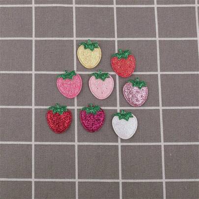 10片/包 2.9厘米闪光布艺亮片草莓装饰，可爱水果造型贴片，DIY女士发饰，服装鞋帽装饰材料，家居装饰，节日，婚礼派对用品