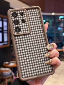 1个条纹格纹印花手机壳，带摄像头孔设计，防震，加厚，咖啡棕色，兼容安卓智能手机，例如三星Galaxy A55/A15/S21、S22、S23 FE、S24 Plus、S25 Ultra、SMART 8 Pro、荣耀、一加等。 - 棕色 - 查看 6