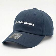 Embroidered Cap With "Full Of Mania" Phrase, Premium Dad Hat For Beach, Party, Everyday Wear, Stylish Unisex - 藏蓝色 - 查看 1