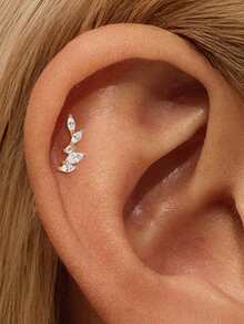 1Pc 925 Sterling Silver Classic Geometric Elements Cubic Zirconia Stud Earring Flat Back Cartilage Helix Piercing Suitable For Women'S Daily Wear, Parties, Wedding, And Banquet Occasions - Gold - View 9