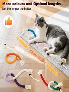 Vibrant Gradient Rope Interactive Cat Toy With Tassel & Rudraksha Bead – Durable Chew & Tease Toy For Kittens & Adult Cats - Multicolor - View 2