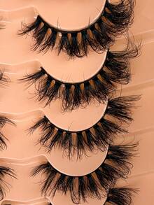 7对卷曲奢华蓬松浓密夸张凌乱仿貂毛假睫毛，可重复使用，柔软舒适，整条假睫毛，超长柔软自然仿貂毛假睫毛，条状假睫毛 - 黑色 - 查看 7