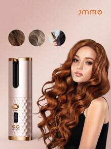 JMMO Automatic Curling Iron, Cordless Auto Hair Curler, Ceramic Rotating Hair Curler With 6 Temps & Timers, Portable Rechargeable Curling Wand, Auto Shut-Off, Fast Heating Iron For Styling - Pink - View 1