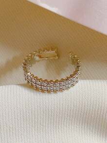 1枚镀金夸张戒指，镶嵌立方氧化锆微镶，创意时尚设计，融合法式和韩式风格，适合女性、情侣佩戴，日常、街头、派对、节日等场合，也可作为礼物。 - Rhinestone(水鑽) - 查看 5