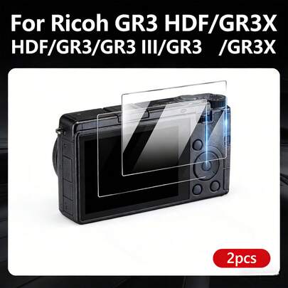 2片装相机钢化玻璃屏幕保护膜，高清、耐用、防刮、防指纹，适用于理光GR3 HDF/GR3X HDF/GR3/GR3 III/GR3X