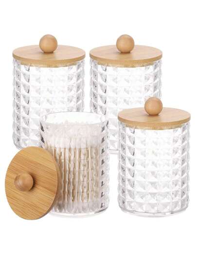 棉签收纳罐，药罐套装，带盖浴室收纳罐套装，适用于棉签、棉球、棉垫、牙线棒等，10盎司塑料罐，适用于卫生间、卧室、梳妆台收纳