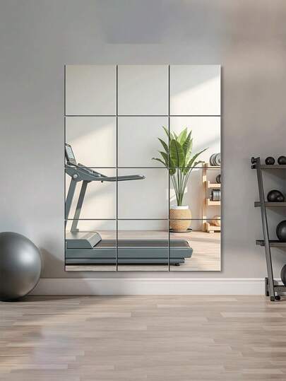 16pcs Frameless Acrylic Glass Mirror Tile, Suitable For Bedroom, Home Gym, Shatterproof, Removable Portable Mirror Wall Sticker, Applicable For Home Room, Bedroom, Home Decor, Wall Decor, Bathroom And Vanity, Size 20x20cm