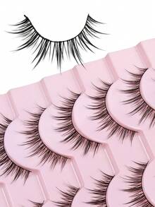 10 Pairs Cartoon Manga Lashes Natural Look Wispy Spiky Anime Eyelashes Crossed Full Strip Lashes Makeup Tool Party & Travel False Eyelashes, Strip Eyelashes, False Eyelashes - Black - View 6