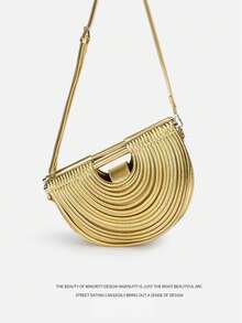 Fashionable Rope Women's Dinner Bag, One Shoulder Slanted Structure Bag, Semi-Circular Woven Bamboo Bag, Fashionable And Evening Dress Bag, Suitable For Parties And Gatherings - Vàng - Xem 6