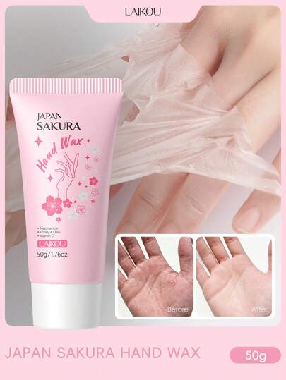  1Pc Anti-Drying LAIKOU Japan Sakura Peel Off Hand Wax, 50g Soothing & Repairing Hand Mask Deep Nourishing Hand Care Gifts For Women, Mom, Wife, Sister, Teen, Girl Friend Spa Skin Care Mother's Day Makeup
