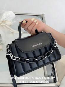 [US-Based Shipping]Shoulder Bags Handbag Simple Design PU Leather Shoulder Bag Women's Chain Imitation Embroidery Thread Women's Shoulder Bag Shoulder Bag,Women Handbags , Satchel Tote Bag, Handbag Women's Bag Messenger Bag Women's All-Match French Niche Chain,Purses,Bags,Black Purse,Bags For Women,Purses And Bags Women,Purses For Women,Small Purse,Summer,Black Purse,Red Purse,Carteras Para Mujer,Pink Purse - 黑色 - 查看 10