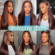 30 Inch #4 Brown 200% Density Lace Front Wig 13x4 HD Transparent Lace 200% Density Straight Ear To Ear Brazilian Blonde Wig Christmas Wigs Pre-Plucked Human Blended Wigs With Baby Hair Straight Lace Frontal Wigs Christmas Wigs - Brown - View 9