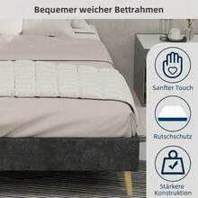 Modern Minimalist Bed Frame, 140 X 200 Cm, Grey, Upholstered In Dutch Velvet, Low Slatted Base, Contemporary Style Bedroom Furniture. Gas Spring, Headboard And Mattress Not Included. - Grey - View 8