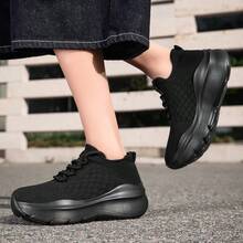Nuevas Zapatillas Casuales de Cuatro Estaciones con Cordones - Suela de Goma Gruesa, Resistente al Desgaste - Cómodas, Versátiles, Aumentan la Altura - Estilosas y a la Moda - Negro - Ver 3