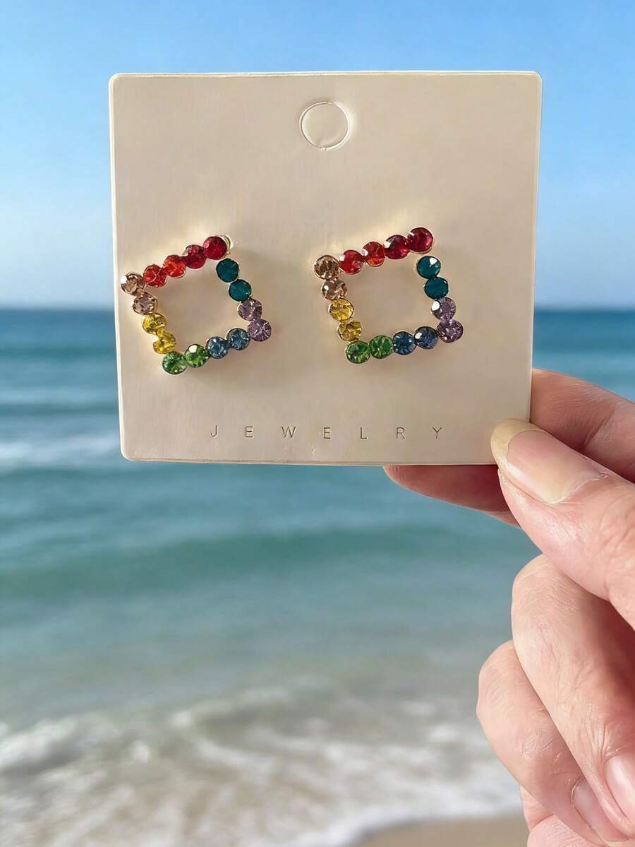 1 Pair Fashionable Hollow Square Bohemian Retro Personalized Diamond Earrings - Multicolor - View 1