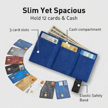 Cartera Trifold Ultra Delgada con Bloqueo RFID, Billetera Minimalista para Hombre, Tarjetero Compacto para Bolsillo Delantero, C - 02azul - Ver 3