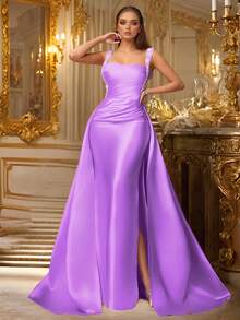 VIPGIRL 无袖缎面亮片吊带长款礼服，优雅美人鱼款式，适合舞会、晚宴、婚礼等正式场合，奢华迷人。 - 紫色 - 查看 10