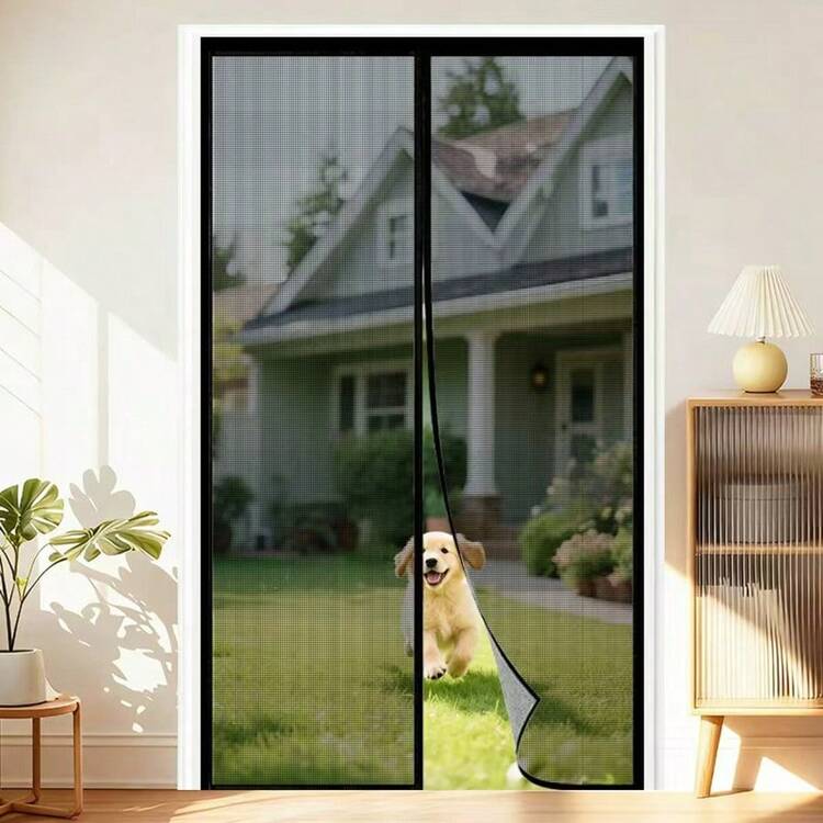 1件装磁性黑色玻璃纤维网纱门帘，夏季磁性黑色玻璃纤维防蚊透气网帘，时尚家居磁性纱帘，适用于多种场景，门窗纱帘 - 磁性玻纖黑紗門 - 查看 30