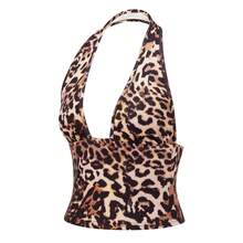 Leopard Print Halter Neck Tank Top For Women Sleeveless Open Back Y2K Slim Fit Going Out Party Shirts - Nhiều màu - Xem 8