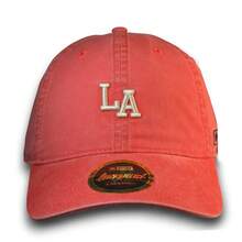 LA Los Angeles Lackpard Original Cap, Stonewashed Model, Embroidered, Adjustable Buckle, Synthetic Leather, Top Streetwear Casual For Everyday Wear - Orange Salmon - View 1