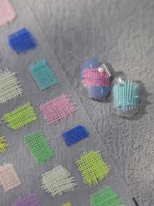 1片装多巴胺格纹浮雕彩色格纹美甲贴纸，5D活力现代美甲贴纸，女士及女孩自粘美甲装饰 - 彩色 - 查看 2