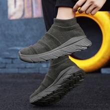 Zapatos de calcetines tipo cuchilla tejidos para hombres, cómodos y transpirables, zapatillas antideslizantes con absorción de impactos para actividades al aire libre de hombres - Verde militar - Ver 3
