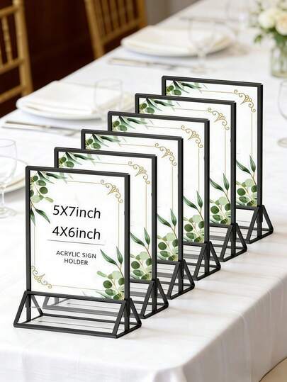 4pcs/6pcs Acrylic Sign Holder 4x6 5x7 Inch - Double-Sided Tabletop Photo Frame, Suitable For Wedding Table Numbers, Restaurant Menus, Christmas Photos, Graduation Ceremonies, Birthday Parties, Transparent Photo/Price/Transparent Acrylic Wedding Table Number Holder, Applicable For Business Promotion Display. Product Features: Store Price Tags, Table Number Display Stands, Photo Display Boards, Double-Layer Transparent Table Number Holder, Easy To Install.