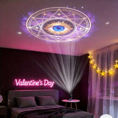 3/6/10pcs Pattern LED Projector, 360° Rotatable LED Projector, Festival Atmosphere Light, Sun, Eye Of Life, Magic Black Cat, Magic Stone, Suitable For Walls, Ceilings, Indoor, Bedroom, Decorative Projection Light
