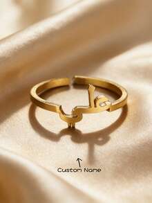 Open Adjustable Custom Arabic Name Rings For Women Men 18K Gold Plated Stainless Steel Ring Waterproof Arac Style Customized Jewelry Daily Wear - Multicolor - View 2