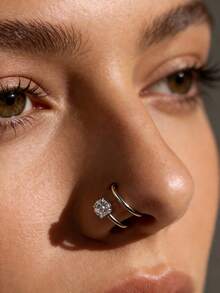 AVYRING Pendientes de nariz con forma de S, anillos de nariz de acero inoxidable de 20G con circonita cúbica, pendientes de nariz tipo tornillo con estrella de circonita - Doble anillo - Ver 1