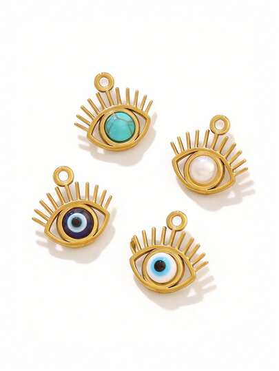 2 piezas de colgantes con ojo malvado de acero inoxidable con perla y piedra natural chapados en oro de 18K, accesorios y suministros para hacer joyas DIY