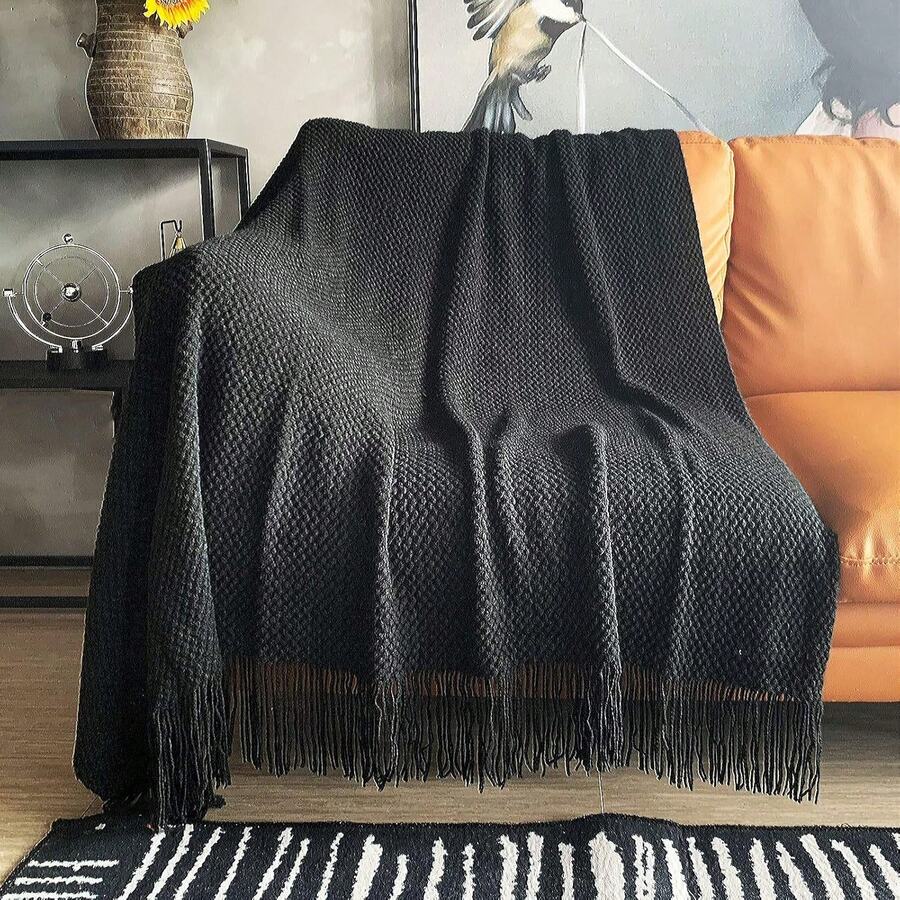 LOMAO - Manta de punto con borlas y textura de burbujas, Cobijas Frazadas ligeras, para decoración del hogar, color negro, 50 x 60 - coral - Ver 1