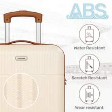 24 Inch Medium Suitcase ABS Hard Shell Lightweight Small Trolley Travel Cabin Luggage With 4 Double Spinner Wheels TSA Lock-Beige - White - View 4