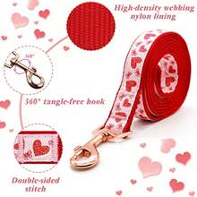 azuza - Juego de collar y correa para el día de San Valentín collar ajustable para perro rosa con patrón de corazón rosa brillante correa a juego para el día de San Valentín para perros pequeños - Rojo Corazones Rojos - Ver 6