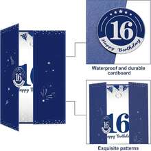 Eiurteao Large 16th Birthday Guest Book Card With Envelope Decorations For Boys, Blue Silver Happy 16 Birthday Signature Book Jumbo Card Party Supplies, Giant Sweet Sixteen Bday Greeting Card Decor - ColorB - 查看 4