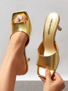 2026 New Summer Style Women Kitten Heel Mule Sandals, Casual Open Toe Slip-On Heeled Sandals For Daily, Dressy & Casual Occasions - 金色 - 查看 3