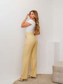 YING ZI Tailored Dress Pants Marrant Fermer Mode - Yellow - View 3