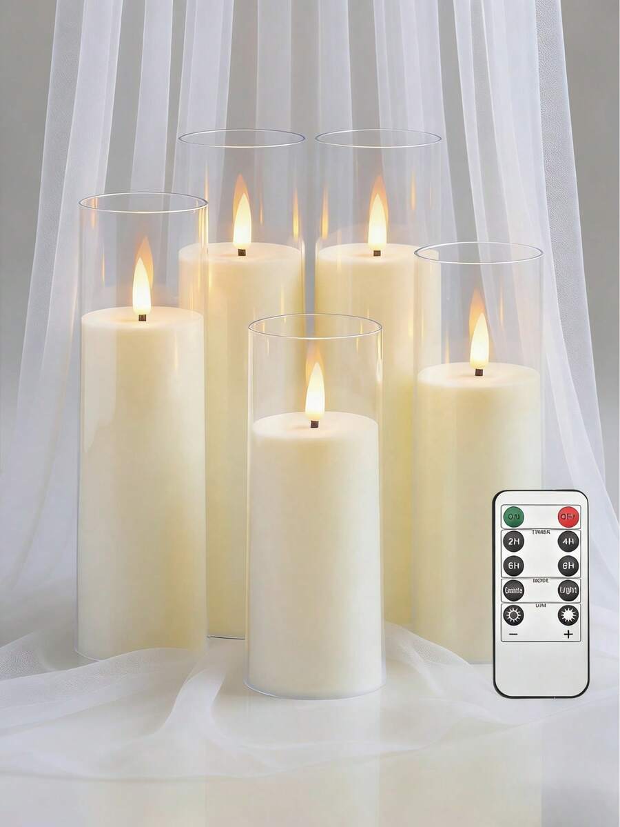This 5-Pack Of LED Candle Lights Comes With A Timer/Remote Control, Is Battery Powered, Flameless, And Features Warm, Flickering Light To Create A Romantic Atmosphere. It Is Suitable For Home Decoration, Proposals, Weddings, Birthdays, Valentine's Day, Company Parties, And Other Occasions.