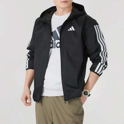 Adidas Áo khoác thể thao nam size M 3S WB Ripstop, mẫu mới mùa xuân 2026, áo khoác thể thao có mũ trùm đầu, áo khoác ngoài chạy bộ IM7848