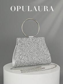 OpulAura Women's Fashion Sparkly Crystal Rhinestone Evening Clutch Bag, Glitzy Luxury Zebra Pattern Party Handbag, Suitable For Ball Gowns, Parties, Galas, Birthday Celebrations, Bridal Accessories - 銀色 - 查看 2