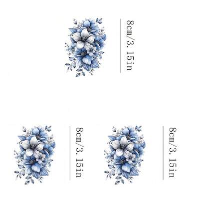 1pc/2pcs/3pcs Watercolor Blue Floral Heat Transfer Stickers, Fresh And Artistic, Suitable For DIY Clothing, Dresses, Bags, Home Textiles