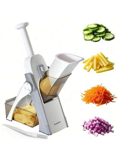 Mandoline Slicer - 5-In-1 Vegetable Chopper & Dicer Ideal For Julienning, Dicing, And Slicing Vegetables, This Versatile Tool Simplifies Meal Prep. Features Over 30 Preset Thickness Settings With Adjustable Blades. Suitable For All Chefs, With Thickness Adjustable From 0.1 To 8mm. An Essential Tool For Meal Preparation. Quick Meal Prep With Effortless Assembly And Cleaning-No Gloves Or Blade Changes Required. This Vegetable Slicer Makes An Excellent Gift For Weddings, Celebrations, Or Home Use. Compact Design Saves Counter And Cabinet Space-An Essential For Every Homemaker. The Perfect Present For Moms, Wives, Neighbors, Friends, Bosses, Or Colleagues Who Love Cooking.