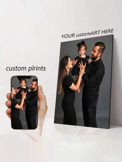 Customizable Wooden Frame Canvas Wall Art - Personalized Family Portraits And Action Photos, Printing, Suitable For Living Room, Bedroom Or Home Office Decor, Cozy Room Accent, Quality Reproduction Framed Canvas Painting