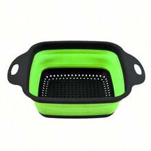 Foldable Silicone Colander - Space-Saving Vegetable Washing Basket - Durable Kitchen Sink Strainer Basket - Easy To Clean, Suitable For Pasta, Vegetables And Fruits (Green, Blue, Red) - L - View 16