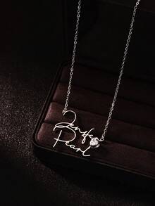 1pc Customized Couple Name Necklace, Gold Plated Personalized Heart-Shaped Birthstone Stainless Steel Necklace, Valentine's Day Gift - Multicolor - View 5