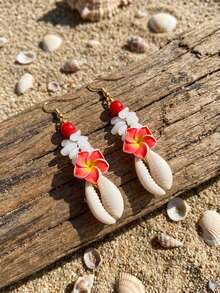 1 Pair Bohemian Fashion Versatile Vacation Style Natural Stone Plumeria Dangle Earrings - Multicolor - View 4