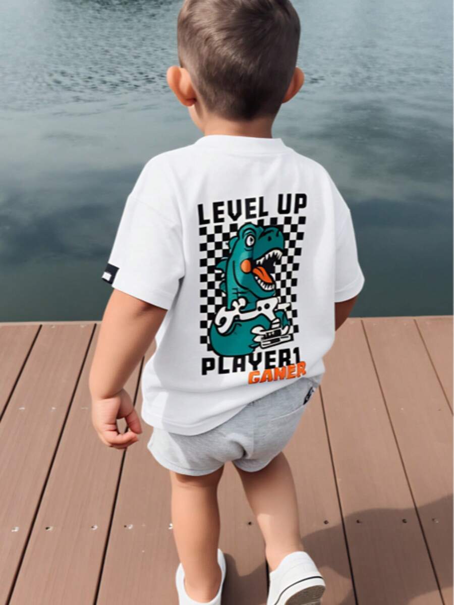 1pc Young Boys Casual Printed Round Neck Short Sleeve T-Shirt, Summer Student Wear - A And Versatile T-Shirt That Brings Joy And Happiness To Every Child! - White - View 1