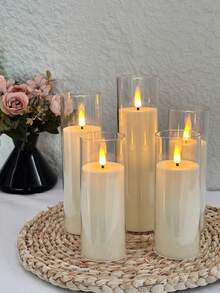 5-Pack Clear Realistic Flickering Flameless Candles, Battery Operated With Remote Control & Timer. Acrylic Column LED Candles For Home, Holiday And Party Decor (2.2 Inches Diameter, 5/6/7/8 Inches Height) - White - View 3